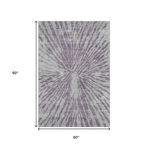 HomeRoots 5' X 8' Washable Purple and Gray Zebra Print Area Rug with UV Protection for Easy Maintenance & Style 666400