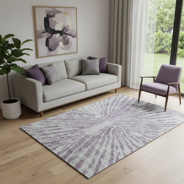 HomeRoots 5' X 8' Washable Purple and Gray Zebra Print Area Rug with UV Protection for Easy Maintenance & Style 666400