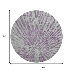 HomeRoots 8' Purple Zebra Print Washable Round Rug - Durable, Stylish, UV Protected for High-Traffic Areas 666401