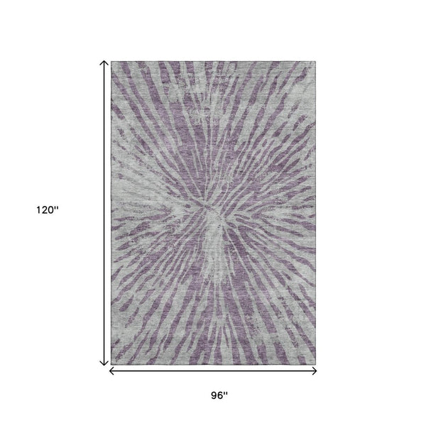 HomeRoots 8' X 10' Stylish Purple and Gray Zebra Print Area Rug – Washable, UV Protected, and Durable Design 666402