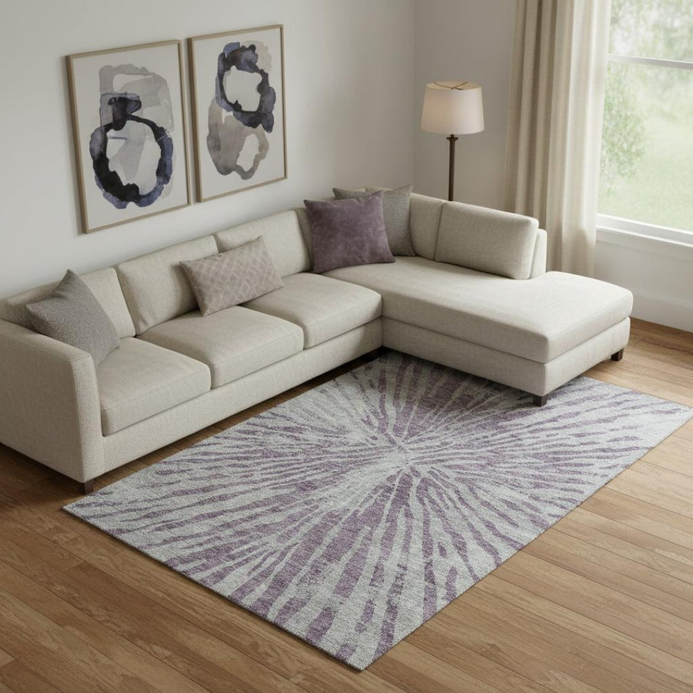 HomeRoots 8' X 10' Stylish Purple and Gray Zebra Print Area Rug – Washable, UV Protected, and Durable Design 666402