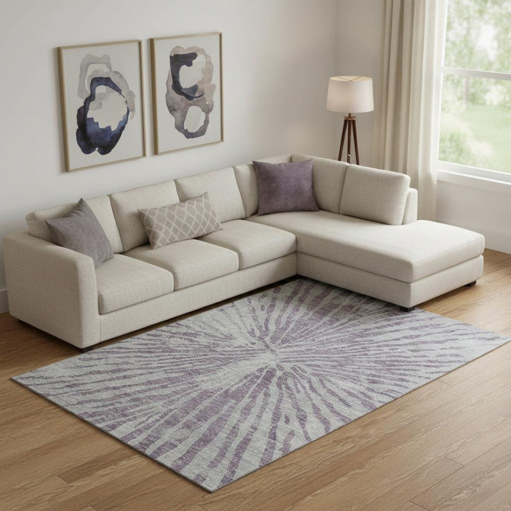 HomeRoots 9' X 12' Zebra Print Washable Area Rug in Purple & Gray - Durable, Stain Resistant & UV Protected! 666403