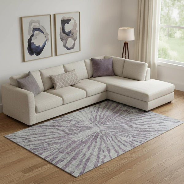 HomeRoots 9' X 12' Zebra Print Washable Area Rug in Purple & Gray - Durable, Stain Resistant & UV Protected! 666403