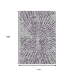 HomeRoots 10' X 14' Purple and Gray Zebra Print Washable Area Rug – Stylish, Durable, UV Protected for Homes 666404