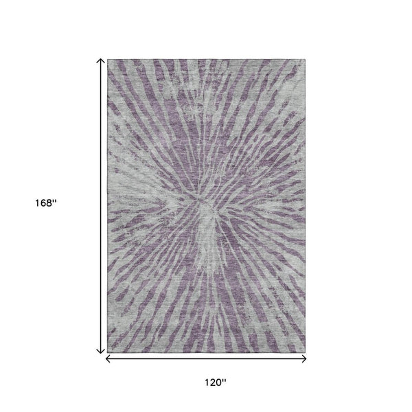 HomeRoots 10' X 14' Purple and Gray Zebra Print Washable Area Rug – Stylish, Durable, UV Protected for Homes 666404