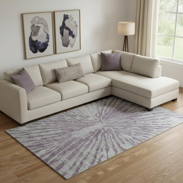 HomeRoots 10' X 14' Purple and Gray Zebra Print Washable Area Rug – Stylish, Durable, UV Protected for Homes 666404