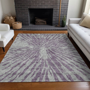 HomeRoots 10' X 14' Purple and Gray Zebra Print Washable Area Rug – Stylish, Durable, UV Protected for Homes 666404