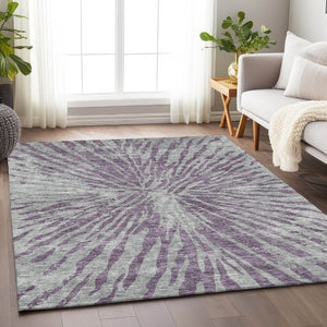 HomeRoots 10' X 14' Purple and Gray Zebra Print Washable Area Rug – Stylish, Durable, UV Protected for Homes 666404