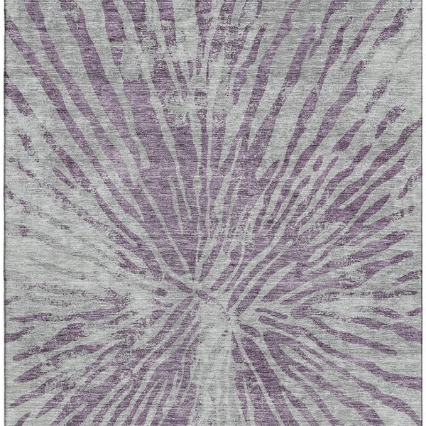 HomeRoots 10' X 14' Purple and Gray Zebra Print Washable Area Rug – Stylish, Durable, UV Protected for Homes 666404