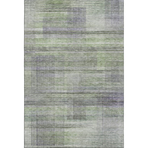 HomeRoots 5' X 8' Artichoke Green & Gray Striped Area Rug - Stylish, Washable, Pet-Friendly, UV Protected Design 666418