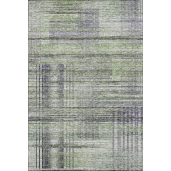 HomeRoots 5' X 8' Artichoke Green & Gray Striped Area Rug - Stylish, Washable, Pet-Friendly, UV Protected Design 666418