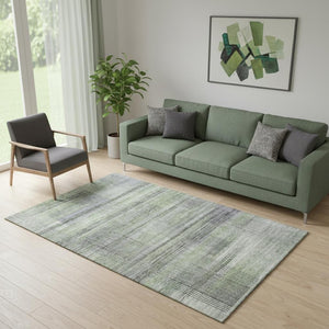 HomeRoots 5' X 8' Artichoke Green & Gray Striped Area Rug - Stylish, Washable, Pet-Friendly, UV Protected Design 666418