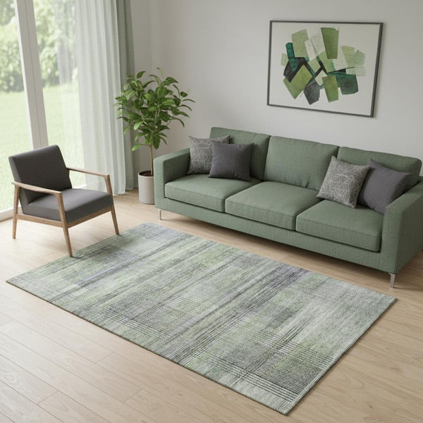 HomeRoots 5' X 8' Artichoke Green & Gray Striped Area Rug - Stylish, Washable, Pet-Friendly, UV Protected Design 666418