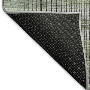 HomeRoots 8' Stylish Artichoke Green and Gray Striped Washable Round Rug – UV Protected & Pet Friendly! 666419
