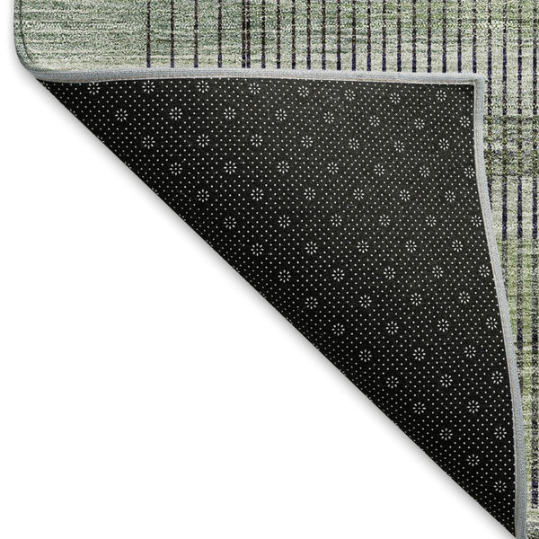 HomeRoots 8' Stylish Artichoke Green and Gray Striped Washable Round Rug – UV Protected & Pet Friendly! 666419