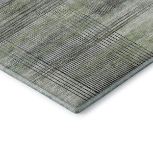HomeRoots 8' Stylish Artichoke Green and Gray Striped Washable Round Rug – UV Protected & Pet Friendly! 666419