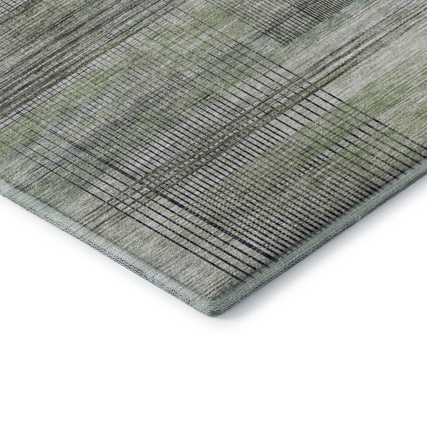 HomeRoots 8' Stylish Artichoke Green and Gray Striped Washable Round Rug – UV Protected & Pet Friendly! 666419