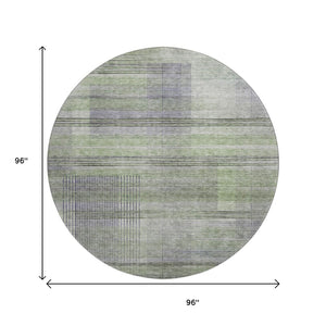 HomeRoots 8' Stylish Artichoke Green and Gray Striped Washable Round Rug – UV Protected & Pet Friendly! 666419