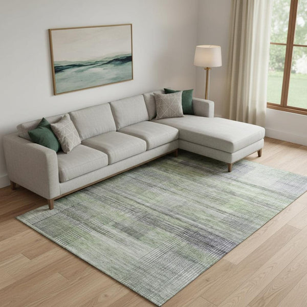 HomeRoots 8' X 10' Artichoke Green Striped Area Rug - Washable, UV-Resistant, Soft, Durable, Family-Friendly! 666420