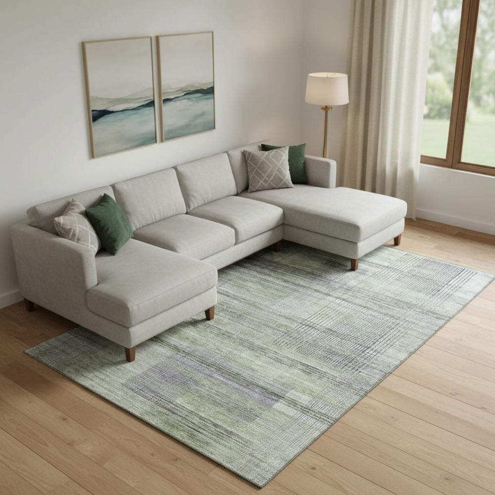 HomeRoots 8' X 10' Artichoke Green Striped Area Rug - Washable, UV-Resistant, Soft, Durable, Family-Friendly! 666420