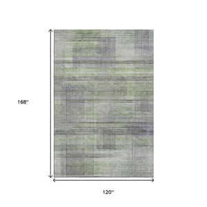HomeRoots 10' Artichoke Green & Gray Striped Washable Area Rug - Durable, UV Protected for High Traffic Spaces 666422