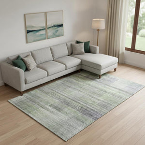 HomeRoots 10' Artichoke Green & Gray Striped Washable Area Rug - Durable, UV Protected for High Traffic Spaces 666422