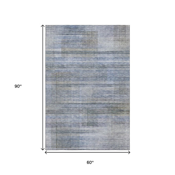 HomeRoots 5' X 8' Blue And Gray Striped Area Rug – Stylish, Washable, UV-Protected, Stain-Resistant Comfort! 666424