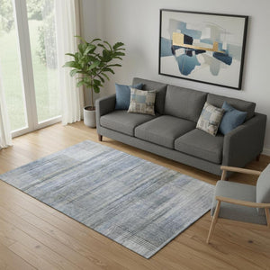 HomeRoots 5' X 8' Blue And Gray Striped Area Rug – Stylish, Washable, UV-Protected, Stain-Resistant Comfort! 666424
