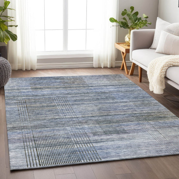 HomeRoots 5' X 8' Blue And Gray Striped Area Rug – Stylish, Washable, UV-Protected, Stain-Resistant Comfort! 666424