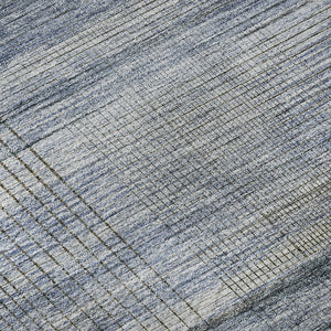 HomeRoots 8' Blue and Gray Striped Washable Round Rug - Durable, UV-Protected, Perfect for High-Traffic Areas! 666425