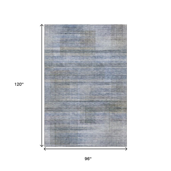 HomeRoots 8' X 10' Blue and Gray Striped Area Rug - Durable, Washable, UV Protected for Indoor and Outdoor Use 666426