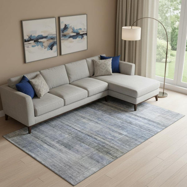 HomeRoots 8' X 10' Blue and Gray Striped Area Rug - Durable, Washable, UV Protected for Indoor and Outdoor Use 666426