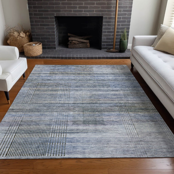 HomeRoots 8' X 10' Blue and Gray Striped Area Rug - Durable, Washable, UV Protected for Indoor and Outdoor Use 666426