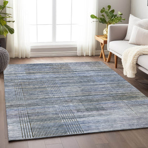 HomeRoots 8' X 10' Blue and Gray Striped Area Rug - Durable, Washable, UV Protected for Indoor and Outdoor Use 666426
