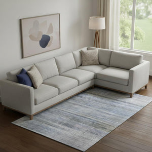 HomeRoots 9' X 12' Blue and Gray Striped Washable Area Rug – Durable, Stain-Resistant, UV-Protected for Homes 666427