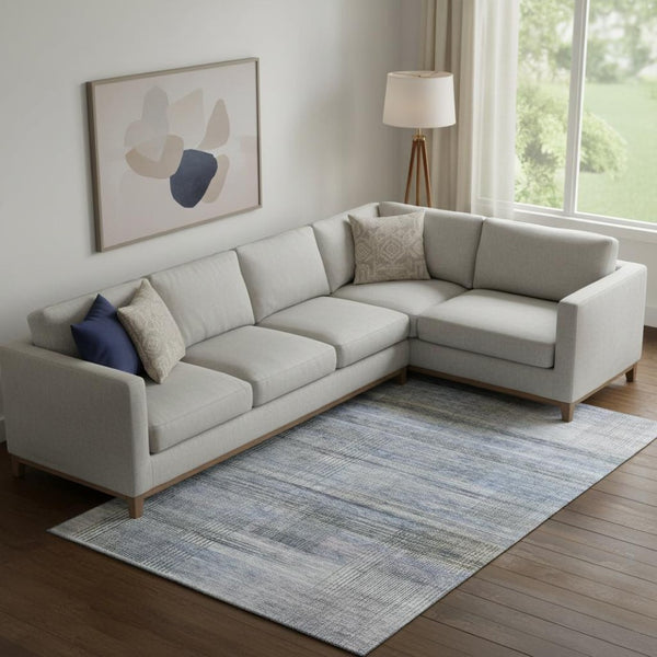 HomeRoots 9' X 12' Blue and Gray Striped Washable Area Rug – Durable, Stain-Resistant, UV-Protected for Homes 666427