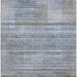 HomeRoots 9' X 12' Blue and Gray Striped Washable Area Rug – Durable, Stain-Resistant, UV-Protected for Homes 666427