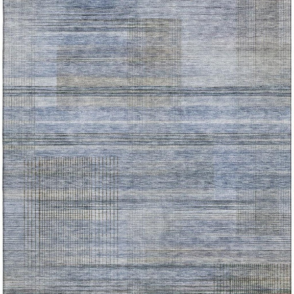 HomeRoots 9' X 12' Blue and Gray Striped Washable Area Rug – Durable, Stain-Resistant, UV-Protected for Homes 666427