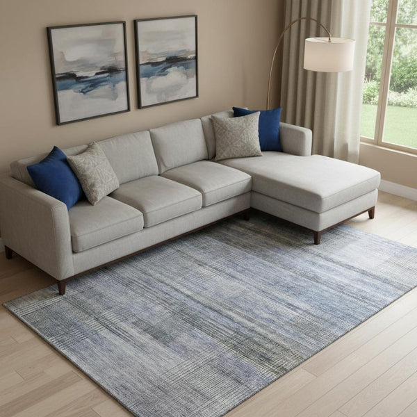 HomeRoots 10' X 14' Blue and Gray Striped Washable Area Rug - Durable, UV-Protected, Machine-Washable Style! 666428