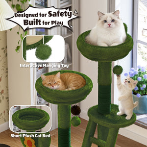 English Elm 72in Cactus Cat Tower Sisal Posts Plush Perches Capsule Pod Multi-level Climb Green W1578P447627