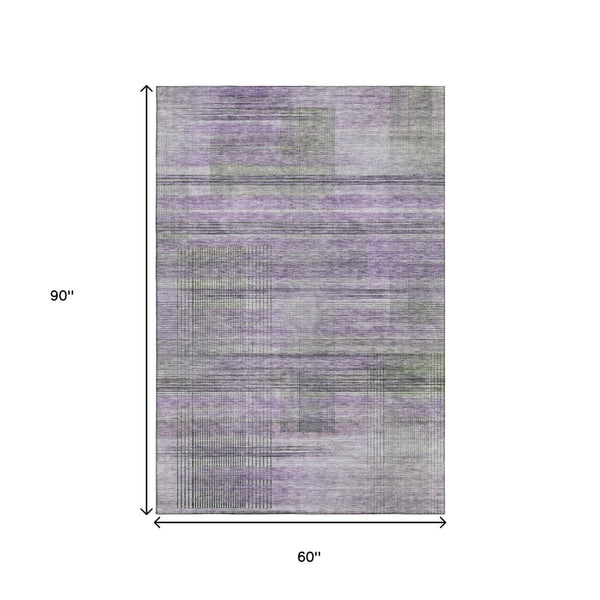 HomeRoots 5' X 8' Stylish Purple and Gray Striped Washable Area Rug with UV Protection for Any Room Decor 666442
