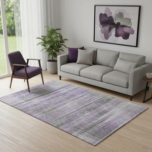 HomeRoots 5' X 8' Stylish Purple and Gray Striped Washable Area Rug with UV Protection for Any Room Decor 666442