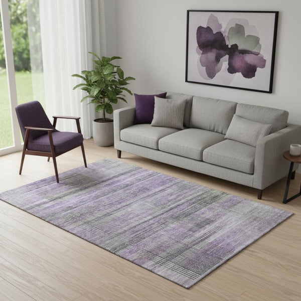 HomeRoots 5' X 8' Stylish Purple and Gray Striped Washable Area Rug with UV Protection for Any Room Decor 666442