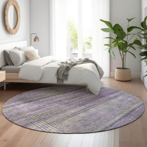 HomeRoots 8' Stylish Purple and Gray Striped Washable Round Rug - UV Protected, Durable, Easy-Care Design! 666443