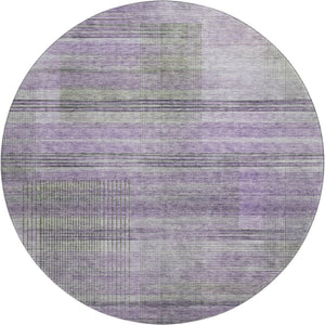 HomeRoots 8' Stylish Purple and Gray Striped Washable Round Rug - UV Protected, Durable, Easy-Care Design! 666443