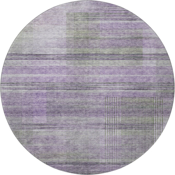 HomeRoots 8' Stylish Purple and Gray Striped Washable Round Rug - UV Protected, Durable, Easy-Care Design! 666443