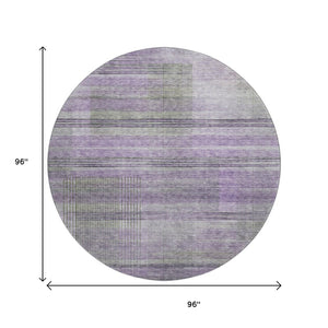 HomeRoots 8' Stylish Purple and Gray Striped Washable Round Rug - UV Protected, Durable, Easy-Care Design! 666443