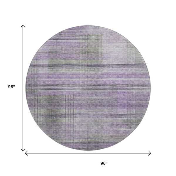 HomeRoots 8' Stylish Purple and Gray Striped Washable Round Rug - UV Protected, Durable, Easy-Care Design! 666443