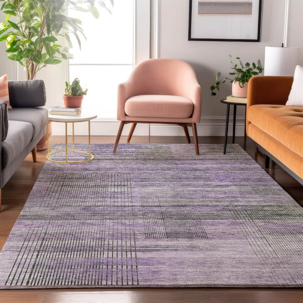 HomeRoots 8' X 10' Stylish Purple & Gray Striped Area Rug - Washable, UV Protected, Durable for Busy Homes 666444