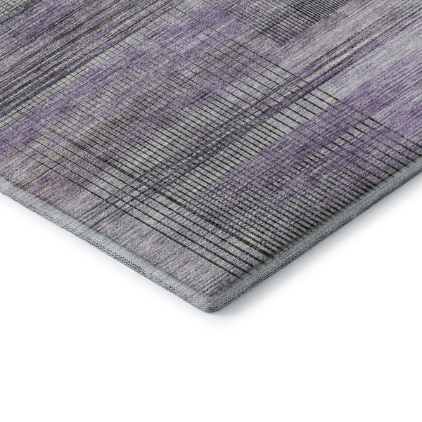 HomeRoots 8' X 10' Stylish Purple & Gray Striped Area Rug - Washable, UV Protected, Durable for Busy Homes 666444